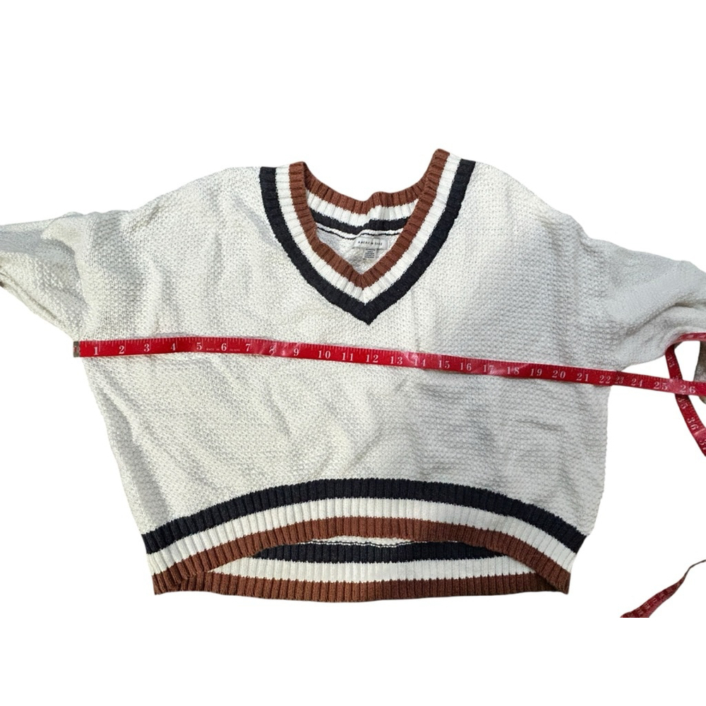 American Eagle White Brown V-Neck Sweater XS - Picture 6 of 7
